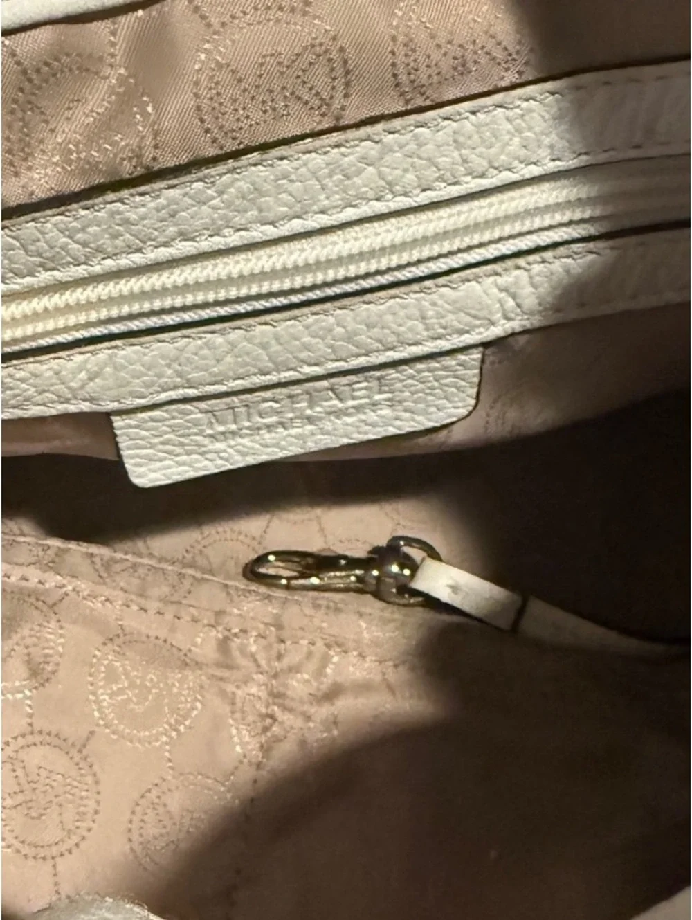 Michael Kors White and Pink Leather Satchel Handbag with Gold Hardware